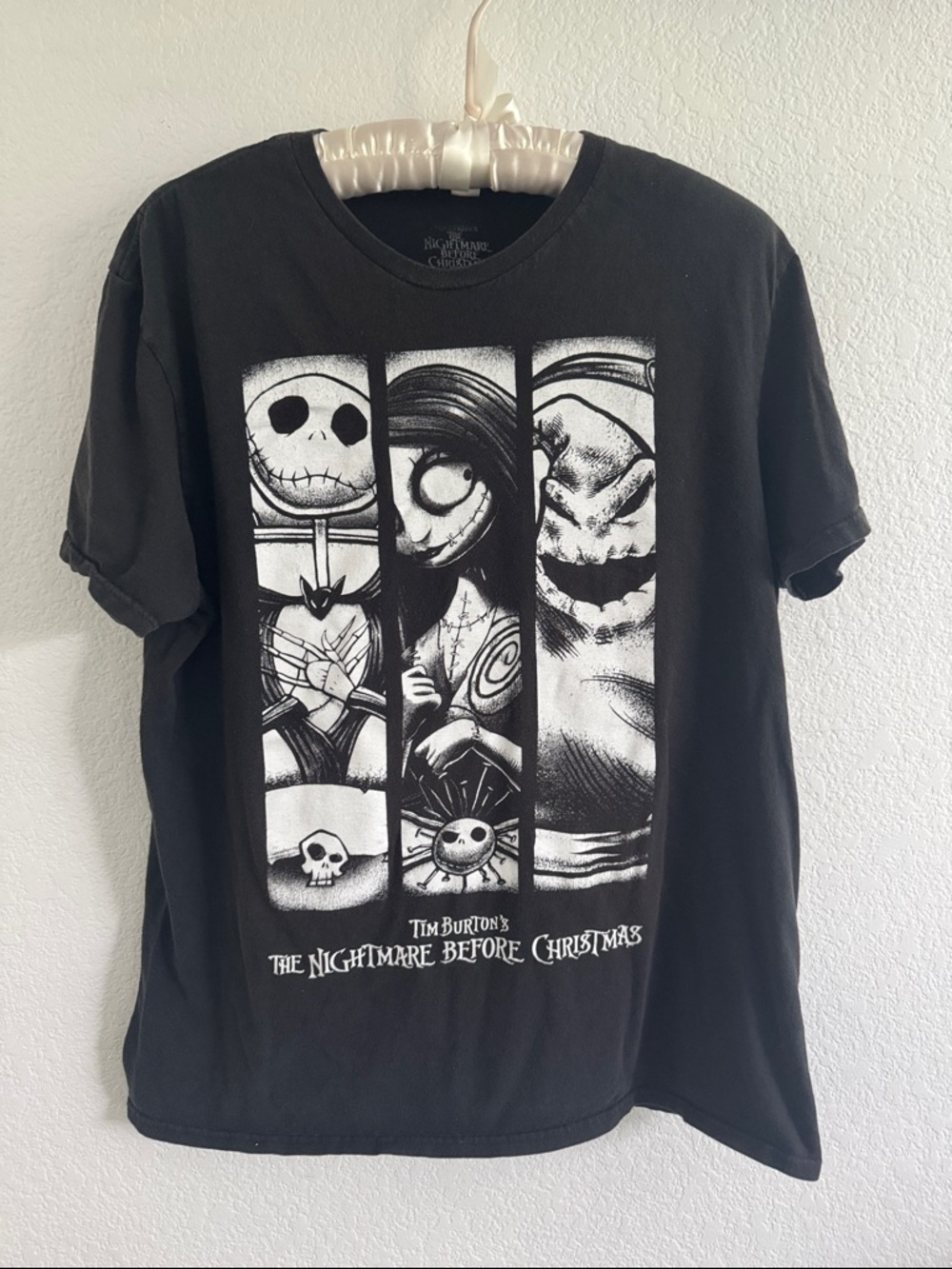 TIM BURTON NIGHTMARE BEFORE CHRISTMAS GRAPHIC TEE BLACK WHITE COTTON LARGE